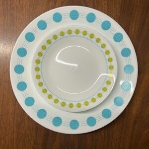 Corelle South Beach 3 Dinner & 4 Bread & Butter Plates Retro Vintage MCM Dots